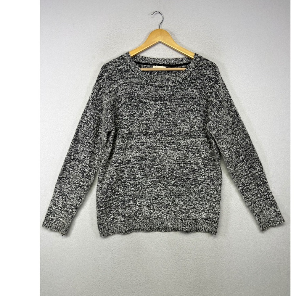Cozy Minimalist Sophie Rue Womens Large Black White Marled Boucle Knit Sweater